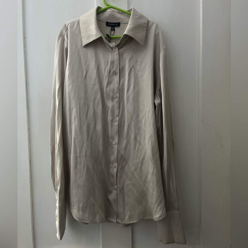Cream Satin Button Down Shirt